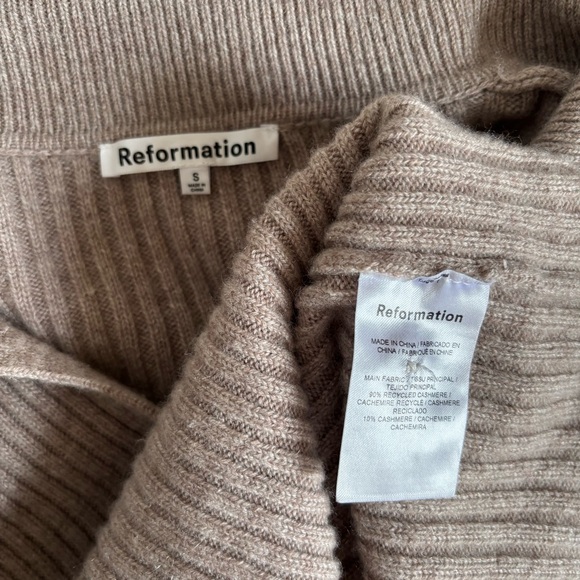 Reformation Fantino Cashmere Collared Cardigan Sweater Ribbed Knit Buttons Tan - Picture 7 of 7